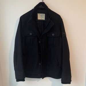 Vintage Abercrombie & Fitch Men's Dark Gray Peacoat